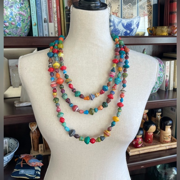 •SOLD•Noonday Collection Fair Trade Multi Colored Extra Long Paper Beaded - Picture 2 of 5